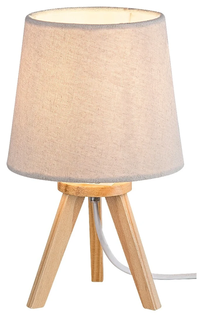Lychee – night lamp in colour beech with fabric shade, Ø140mm, 1×E14