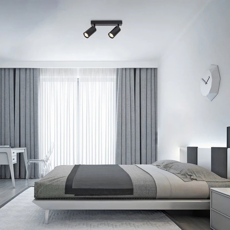 Solo – double spotlight in black metal, 295×130mm, 2×GU10, IP20