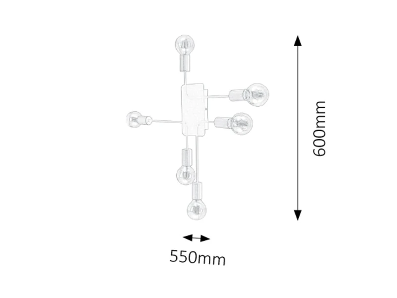 Lanny – industrial ceiling light in black, 600×550mm, 2×E27, IP20