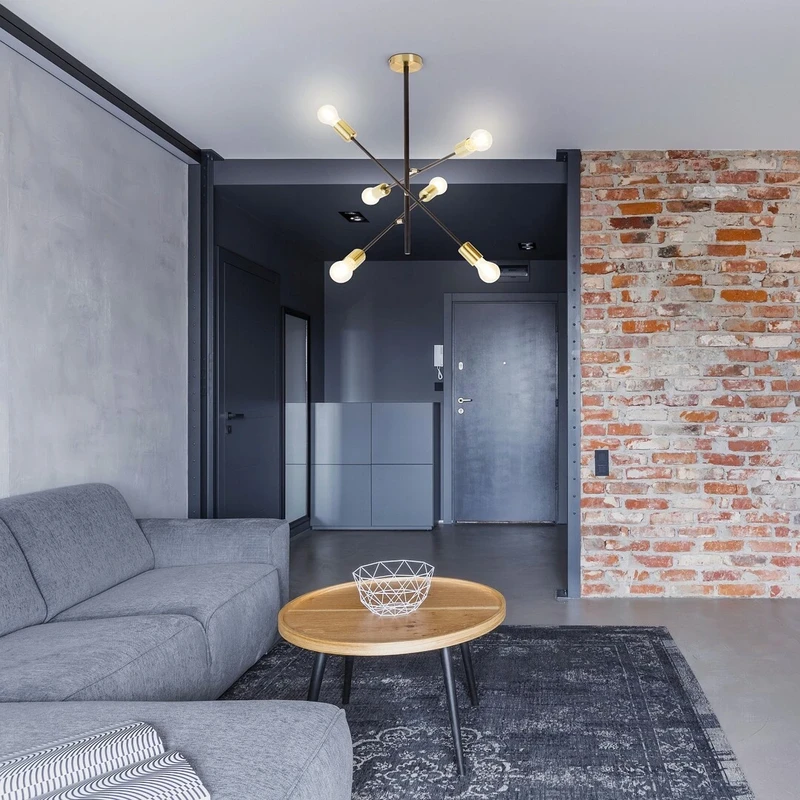 Lanny – industrial pendant in black and gold, Ø560mm, 6×E27, IP20