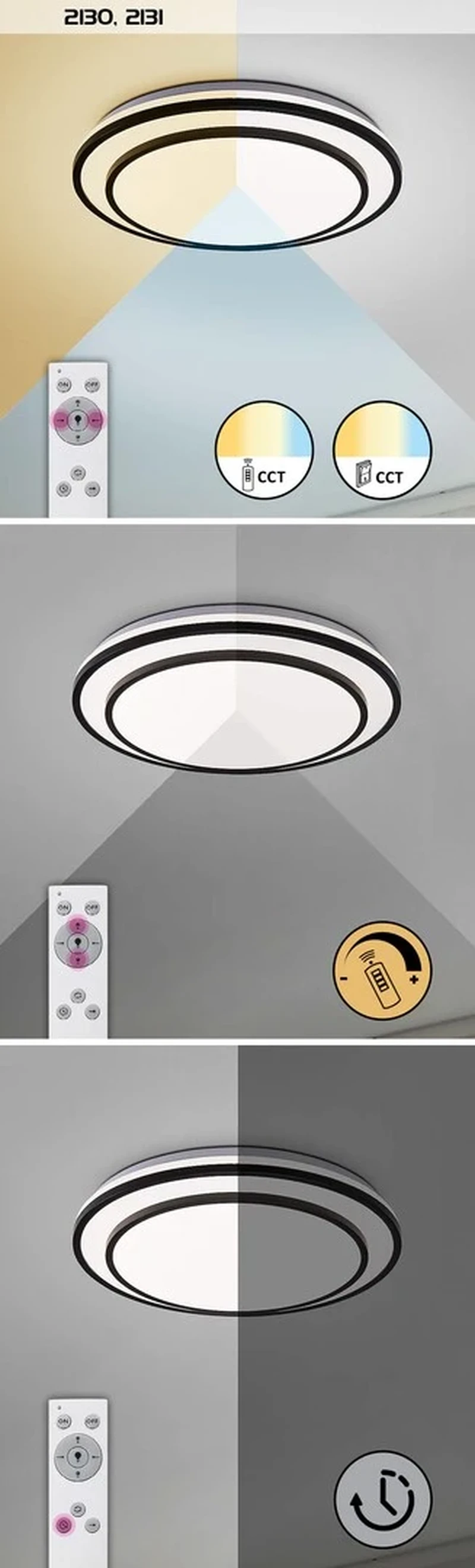 Lupita – LED плафон в черно с бял абажур, Ø490мм, 40W, 3000-6500K