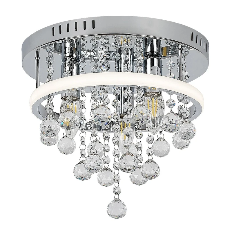 Pallas – classic LED ceiling light in chrome with crystals, Ø300mm, 20W, 4000K
