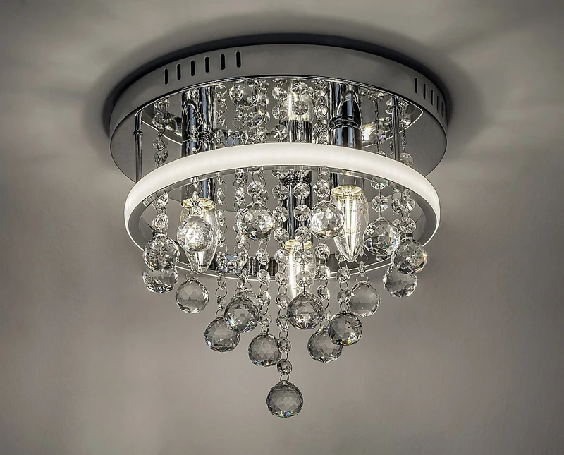 Pallas – classic LED ceiling light in chrome with crystals, Ø300mm, 20W, 4000K