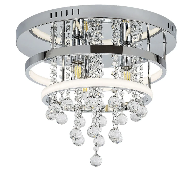 Pallas – класически LED плафон в хром с кристални елементи, Ø400мм, 32W, 4000K