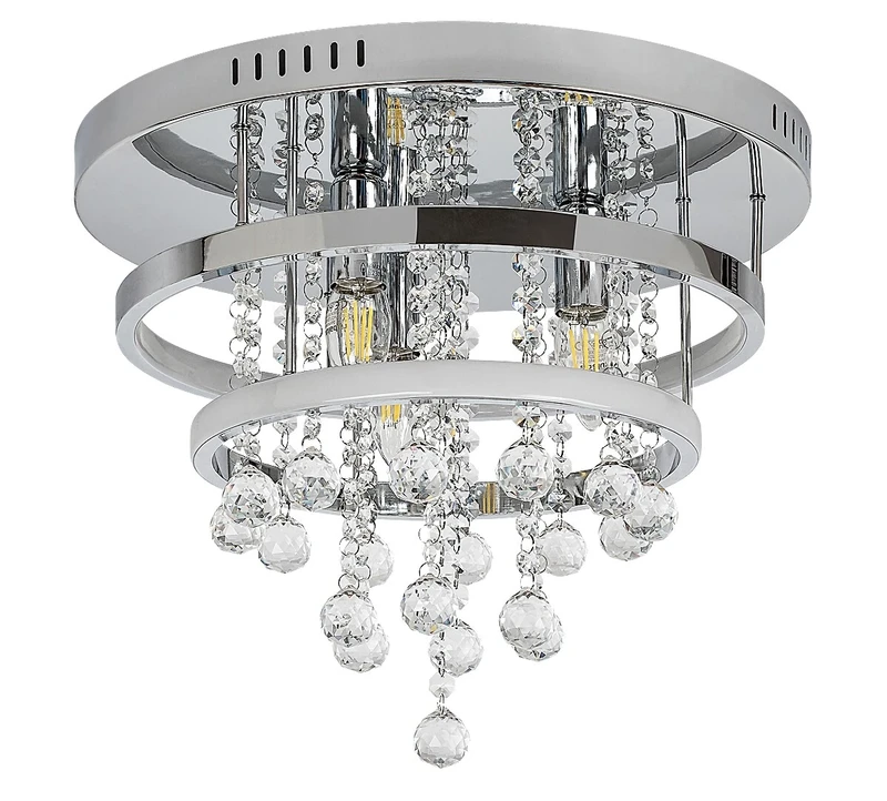 Pallas – класически LED плафон в хром с кристални елементи, Ø400мм, 32W, 4000K
