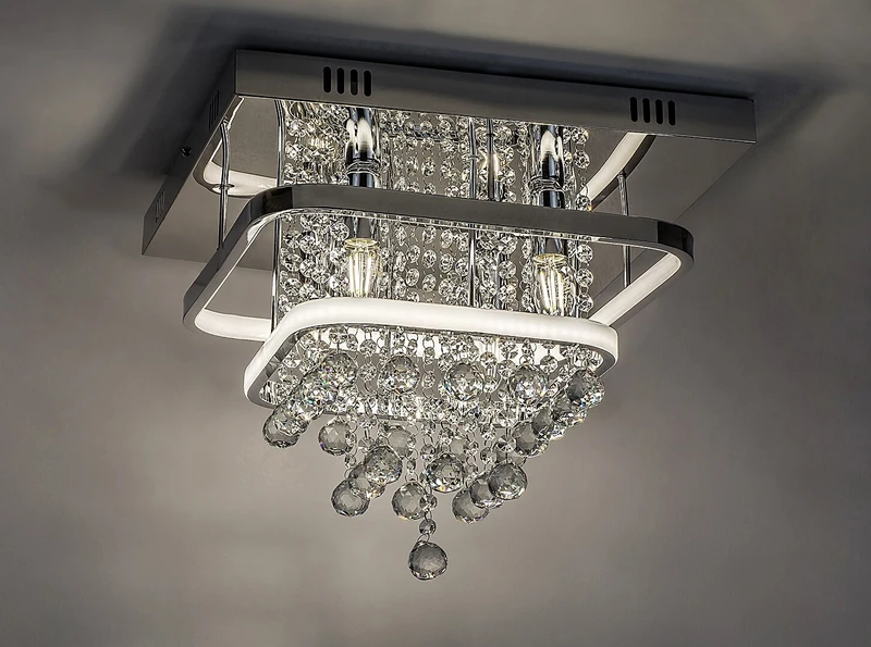 Pallas – LED плафон в хром с кристални елементи, 400×400мм, 36W, 4000K