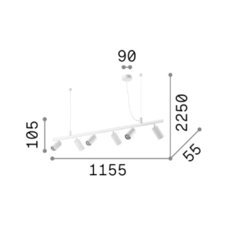 Dynamite SP6 WHITE 231433 – Ideal Lux pendant in white, 6X28W, IP20