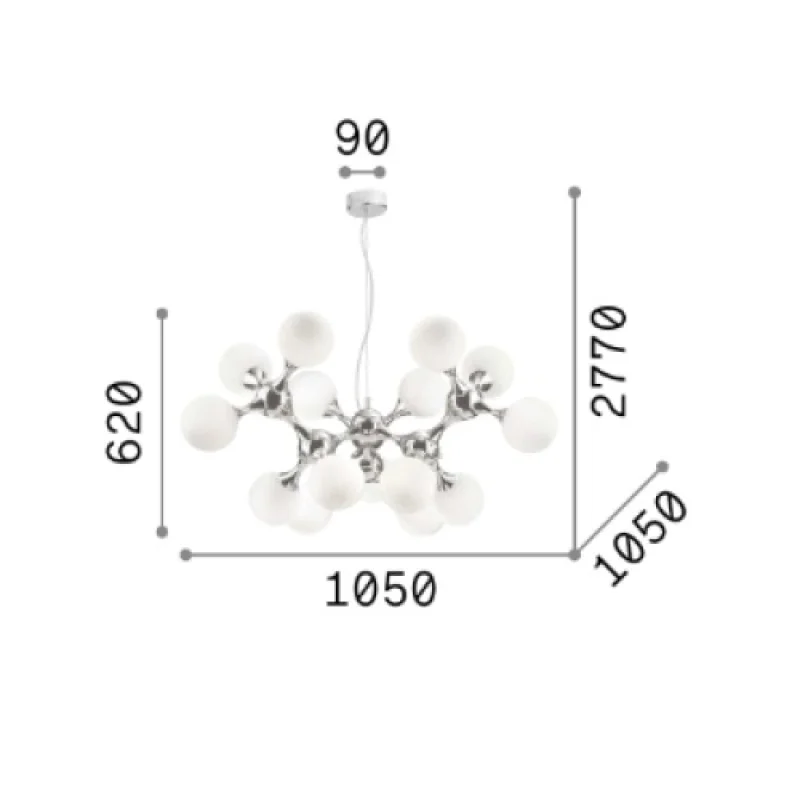 Nodi SP15 OTTONE SATINATO 241012 – Ideal Lux пендел в сатен месинг, 15X40W, IP20