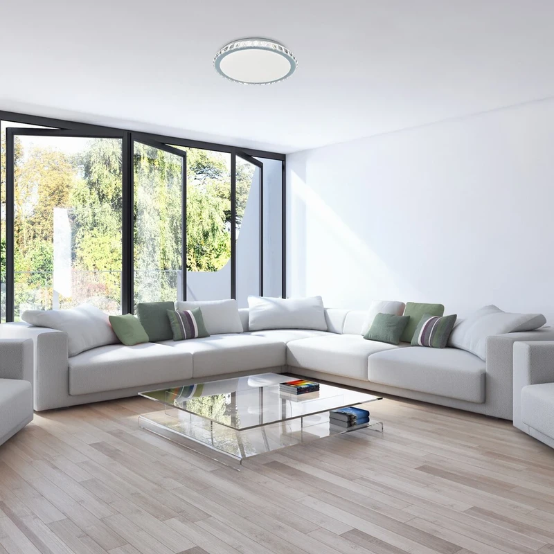 Cressida – LED ceiling light in chrome with white acrylic shade, Ø405mm, 24W, 4000K