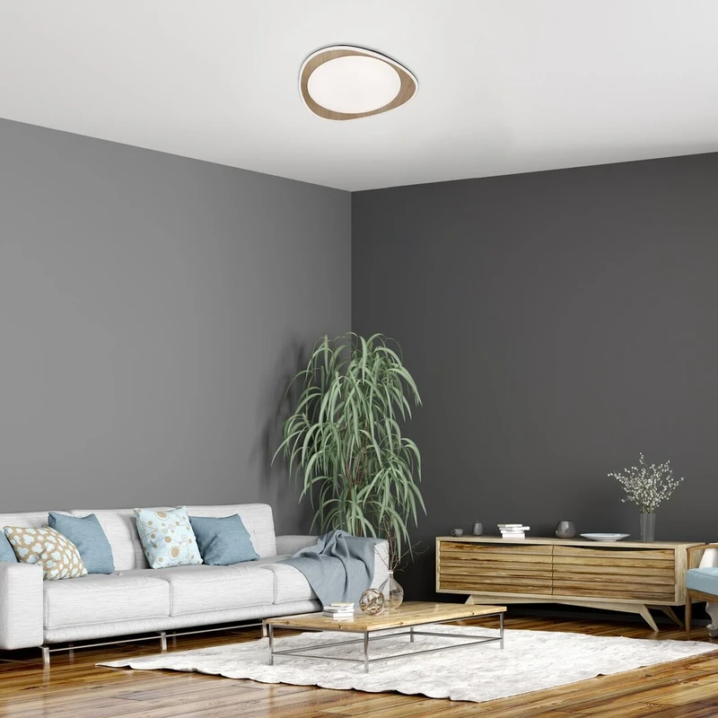 Tamino – LED плафон в цвят бук с бял акрилен абажур, Ø450мм, 24W, 4000K
