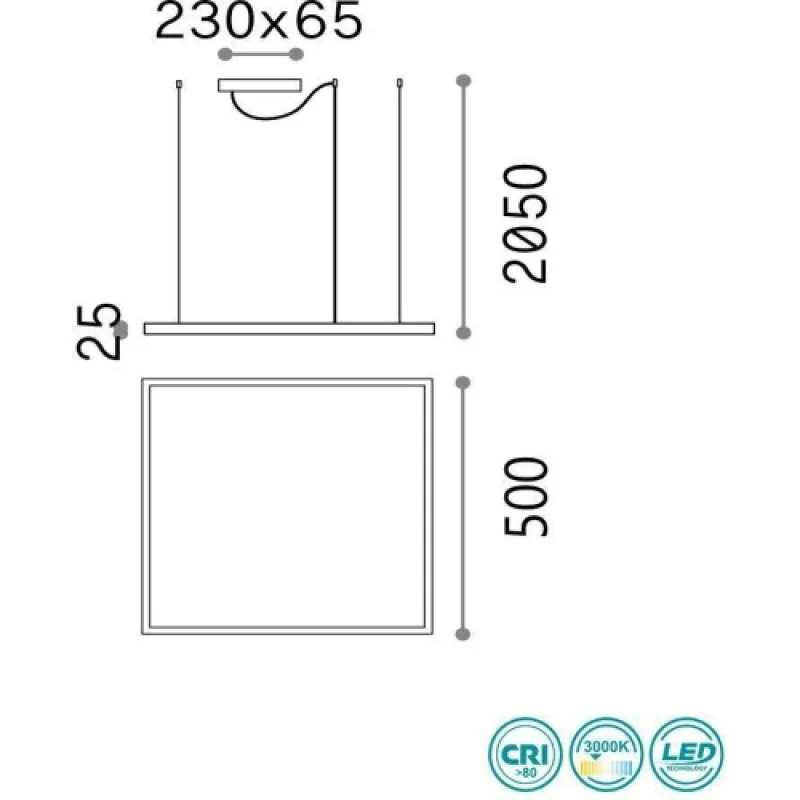 Oracle SLIM SP D50 SQUARE W 259154 – Ideal Lux LED pendant in matt white, 33W, 3000K, IP20