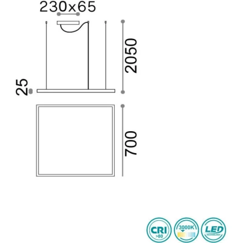 Oracle SLIM SP D70 SQUARE B 259185 – Ideal Lux LED pendant in matt black, 41W, 3000K, IP20