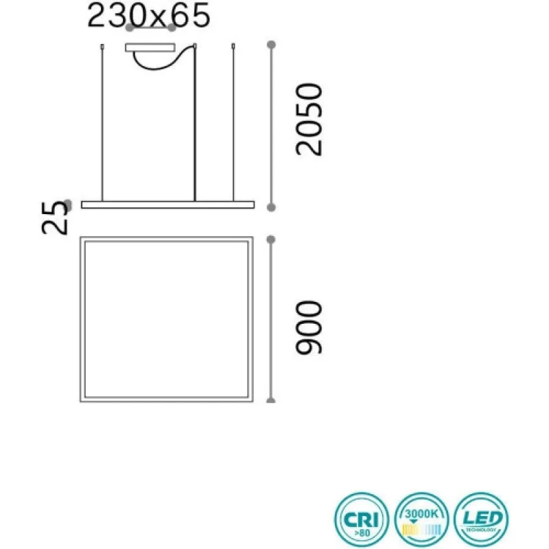 Oracle SLIM SP D90 SQUARE W 259192 – Ideal Lux LED pendant in matt white, 51W, 3000K, IP20
