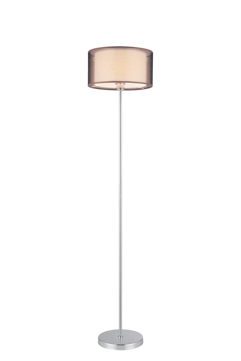 Floor Lamps Anastasia – floor-standing lamp in chrome with brown fabric shade, Ø350mm, 1×E27
