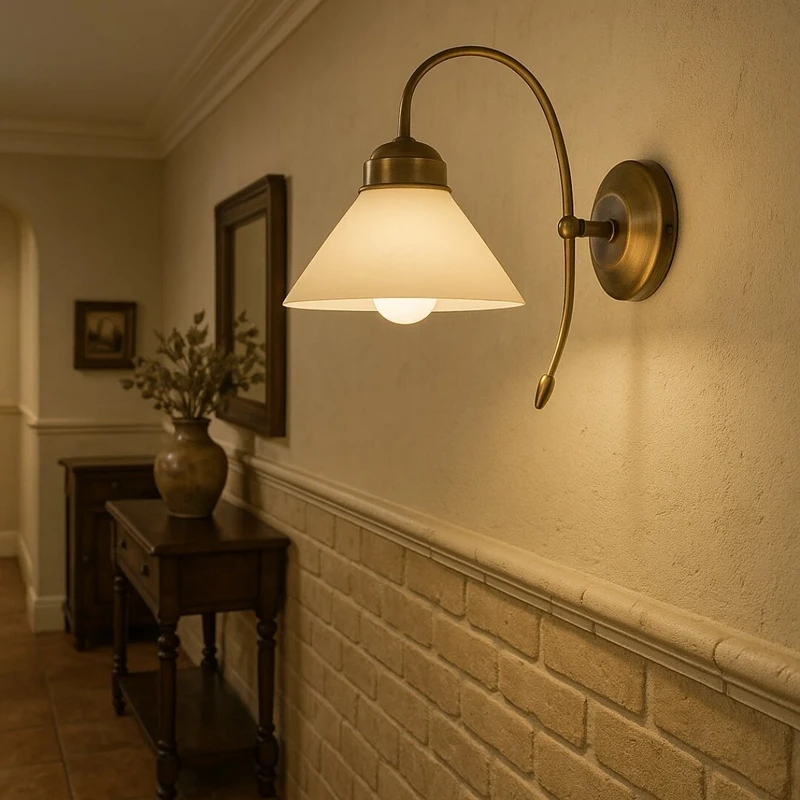 Marian – classic wall light lamp in bronze with white glass, Ø215mm, 1×E27