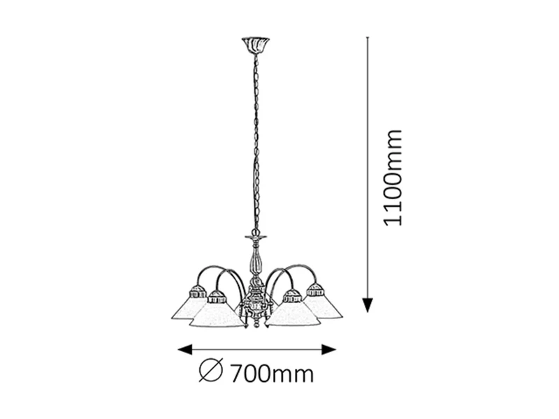 Marian – classic chandelier in bronze with white glass, Ø700mm, 5×E27