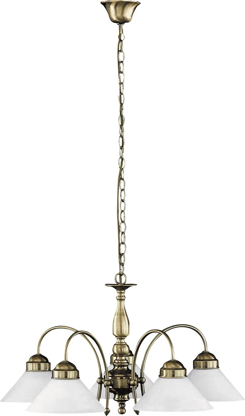 Chandeliers Marian – classic chandelier in bronze with white glass, Ø700mm, 5×E27