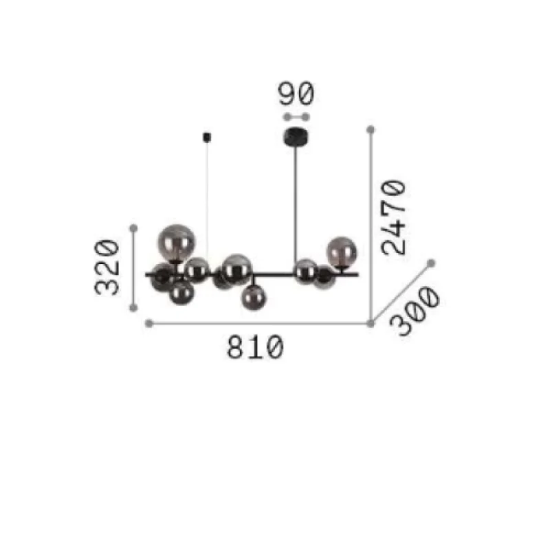 Perlage SP10 BLACK 271408 – Ideal Lux pendant in matt black, 10X15W, IP20