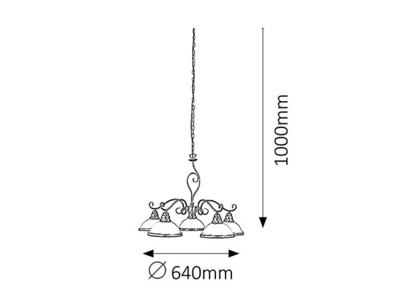 Elisett – classic chandelier in bronze with glass ceiling lights, Ø640mm, 5×E27
