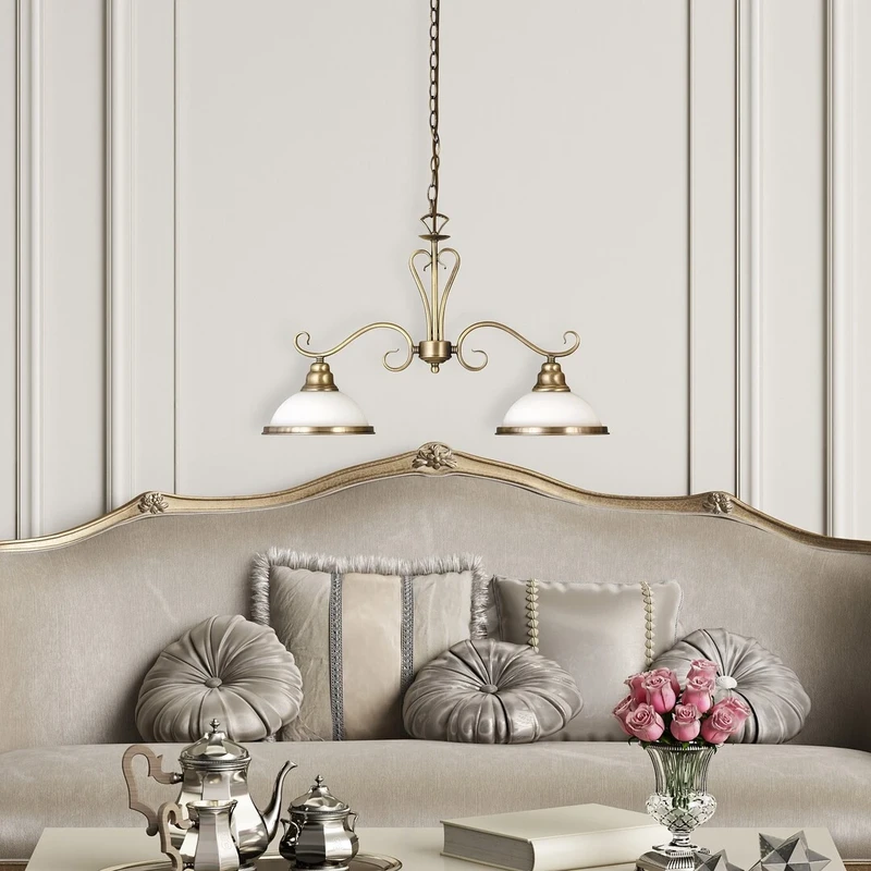 Elisett – classic chandelier in bronze with glass shades, Ø620mm, 2×E27