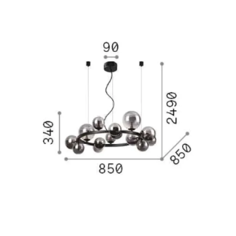 Perlage SP14 BRASS 283814 – Ideal Lux pendant in satin brass, 14X15W, IP20