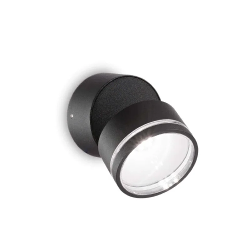 Външно стенно осветление Omega AP ROUND NERO 285504 – Ideal Lux LED фасаден аплик в черен, IP54