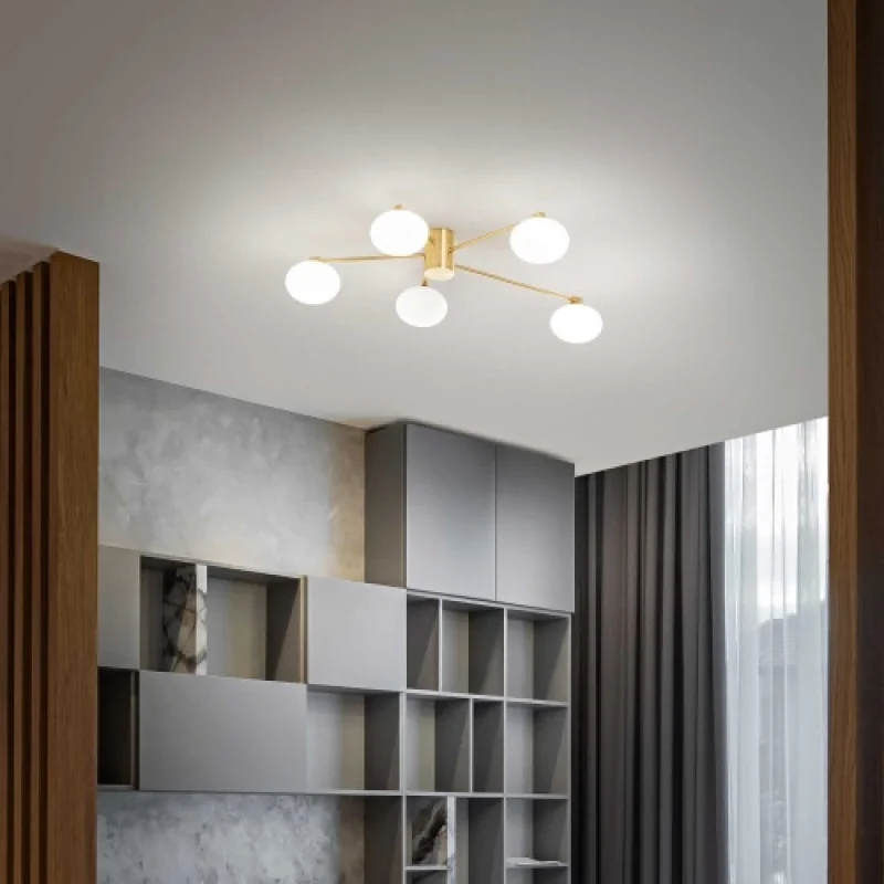 Плафони Hermes PL5 288277 – Ideal Lux плафон в сатен месинг, 5X28W, IP:20