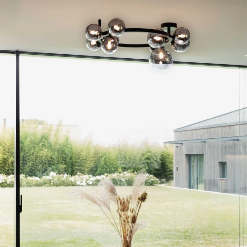 Perlage PL10 SMOKY 309286 – Ideal Lux плафон в матово черен, 10X15W, IP20