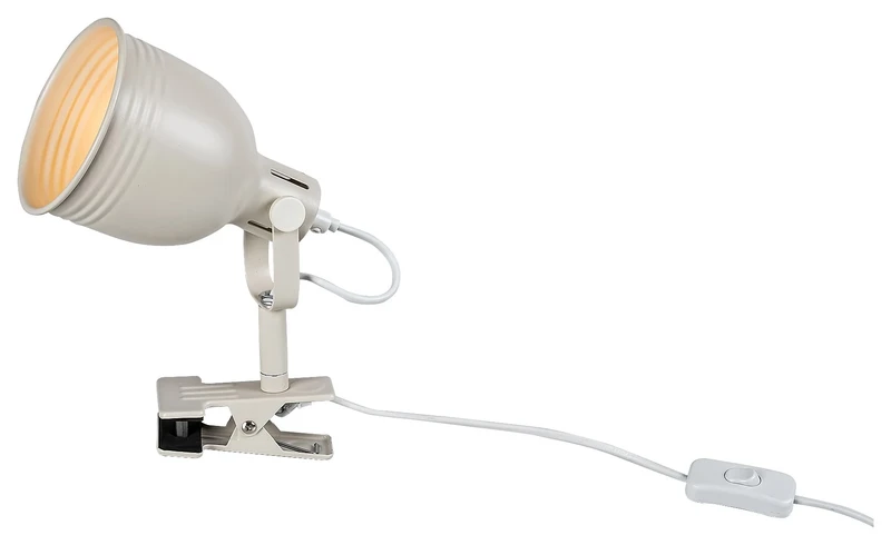 Flint – industrial table lamp with clip in beige, 180×225mm, 1×E14
