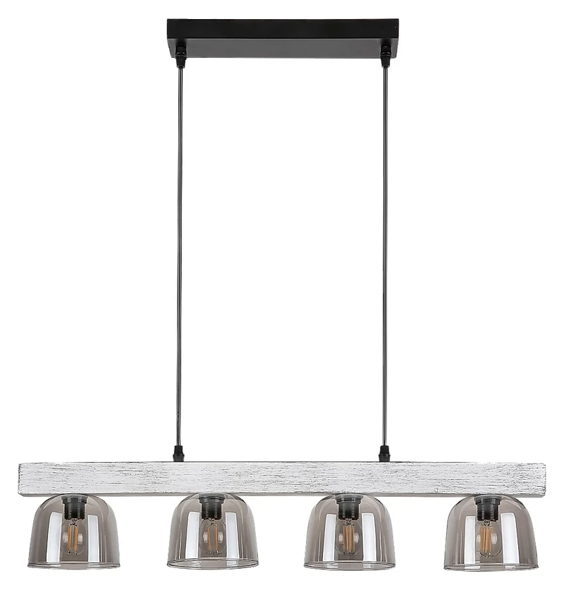 Cardamom – 4-arm pendant in silver oak with tinted glass, 680mm, 4×E14