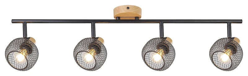 Spotlights Grendel – industrial spotlight 4×E14 in black matt with beech decor, 755mm, IP20