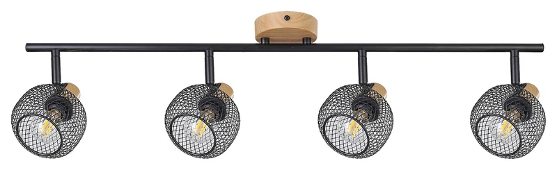 Grendel – industrial spotlight 4×E14 in black matt with beech decor, 755mm, IP20