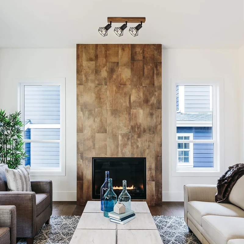 Zeus – industrial spotlight with 3 luminaires in oak and black matt, 525mm, 3×E14