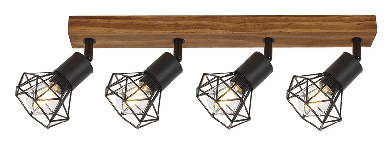 Spotlights Zeus – industrial spotlight with 4 luminaires in oak and black matt, 665mm, 4×E14