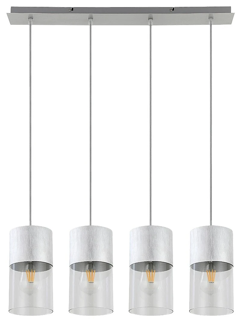 Zelkova – modern pendant in aluminium with clear glass, 670mm, 4×E27