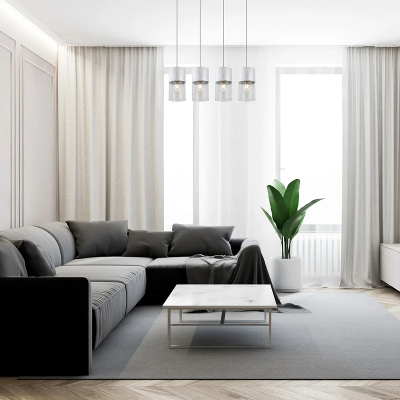 Zelkova – modern pendant in aluminium with clear glass, 670mm, 4×E27