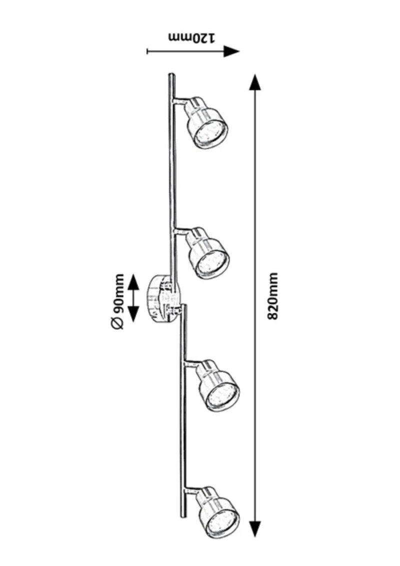 Blake – 4-specified LED spotlight in satin chrome, 820mm, 4×GU10, IP20