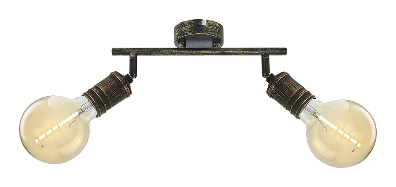 Spotlights Fidel – industrial spotlight in antique gold, 2×E27, 390×130mm, IP20