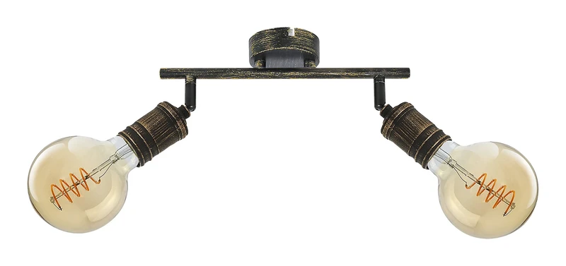 Fidel – industrial spotlight in antique gold, 2×E27, 390×130mm, IP20