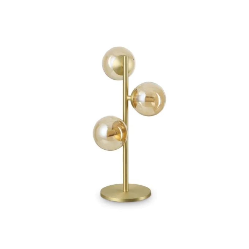 Настолни лампи Perlage TL3 AMBER 322759 – Ideal Lux настолна лампа в сатен месинг, 3X15W, IP:20