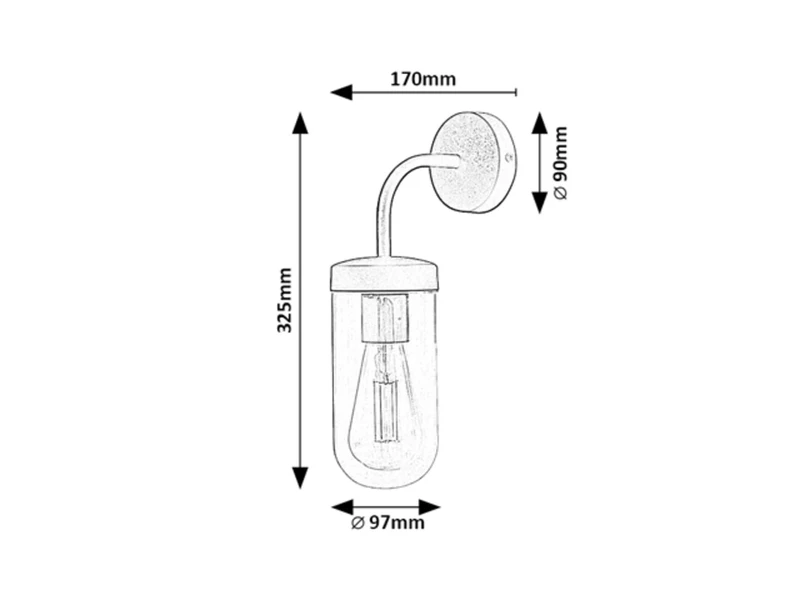 Yago – modern lamp for bathroom in chrome with clear glass, 97×325mm, 1×E27, IP44