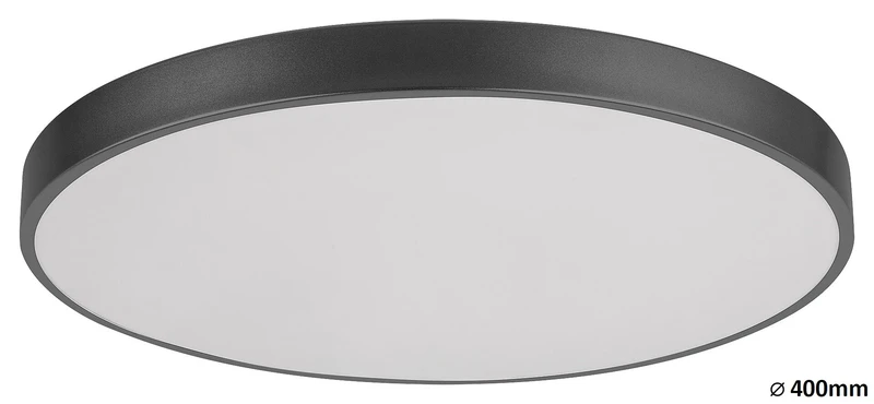 Tesia – LED ceiling light in black matt with white shade, Ø400mm, 36W, 3000K
