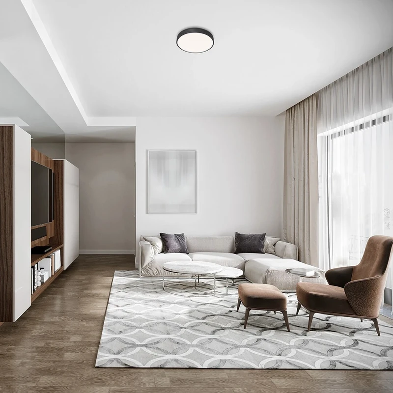 Tesia – LED ceiling light in black matt with white shade, Ø400mm, 36W, 3000K