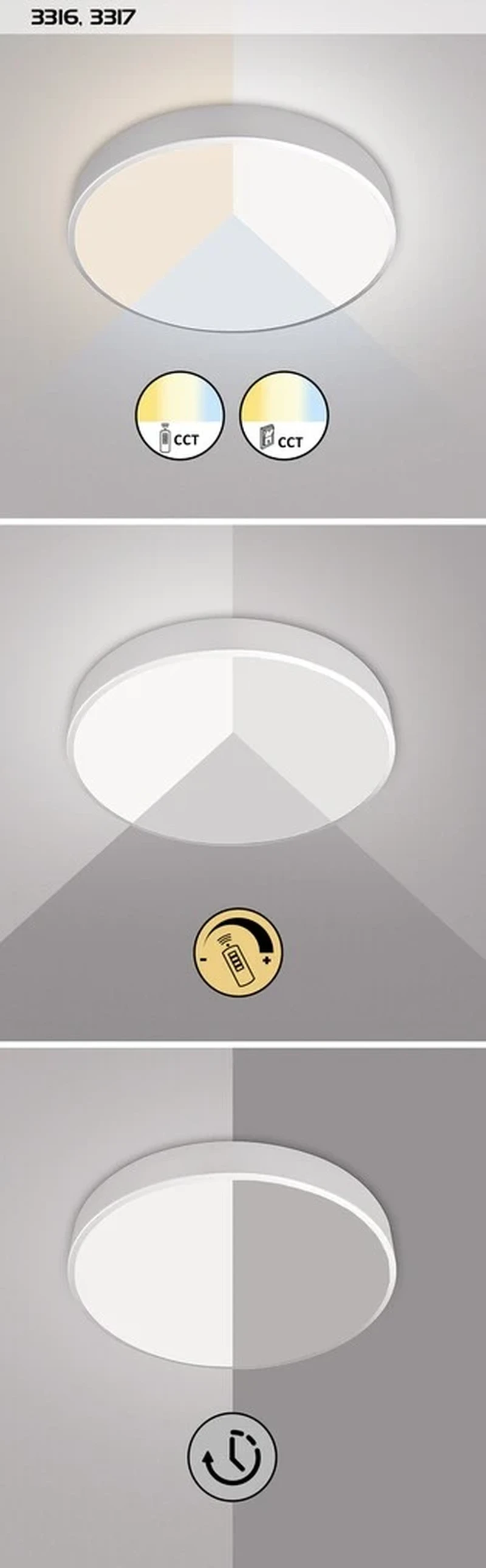 Tesia – LED плафон в черен мат с бял абажур, Ø600мм, 60W, 3000-6000K