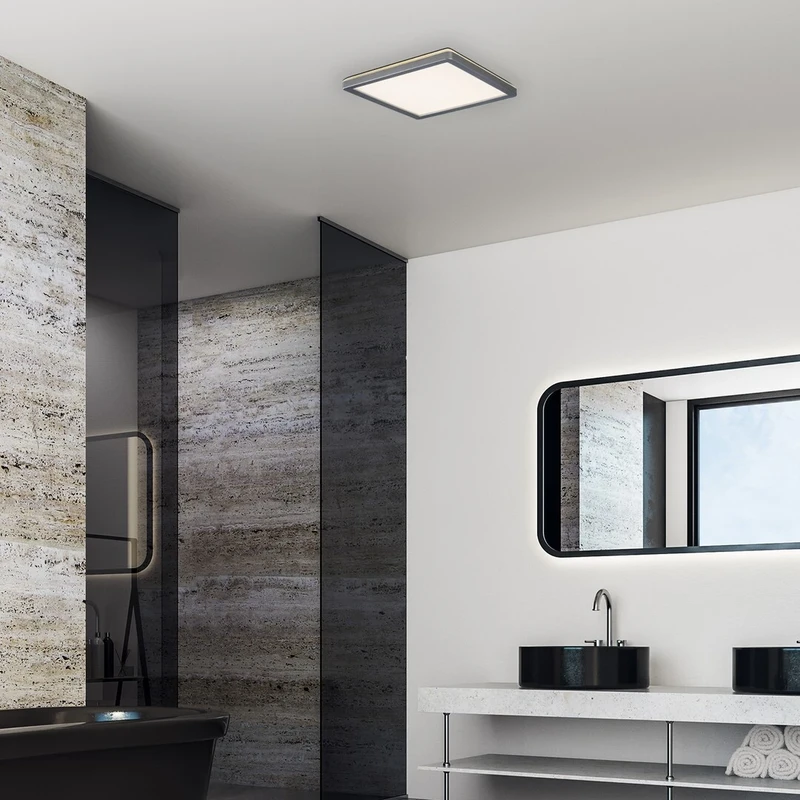 Lambert – LED плафон за баня в сребристо/бяло, 250×250мм, 15W, 4000K, IP44