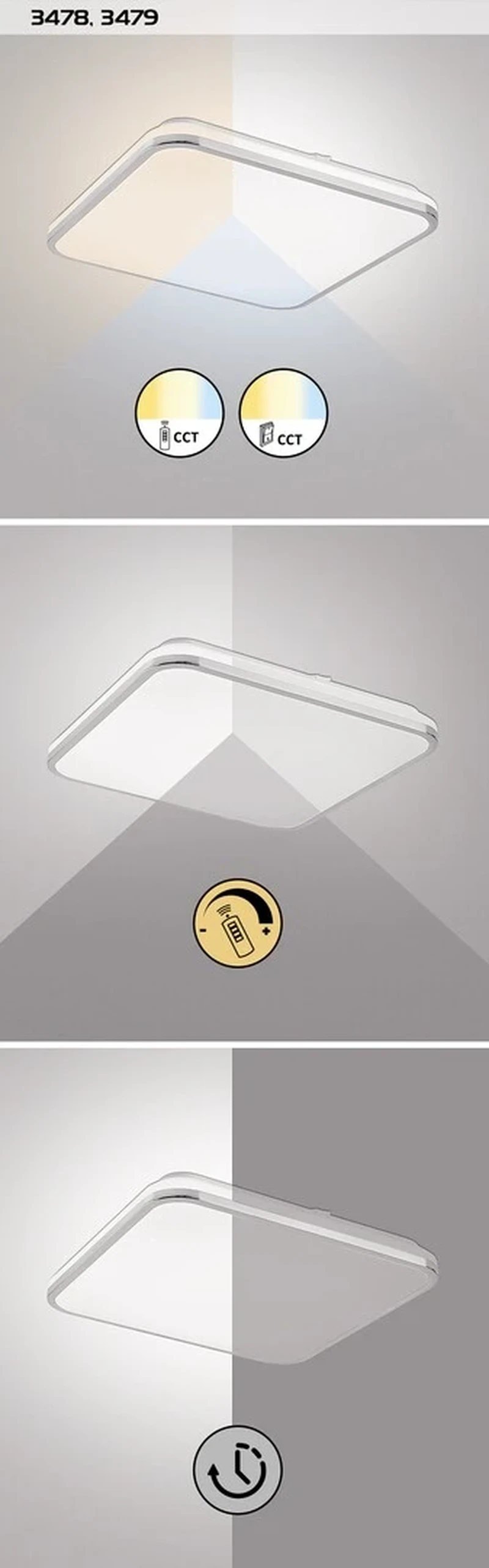 Linden – LED плафон в хром с бял абажур, Ø490мм, 50W, 3000-6500K