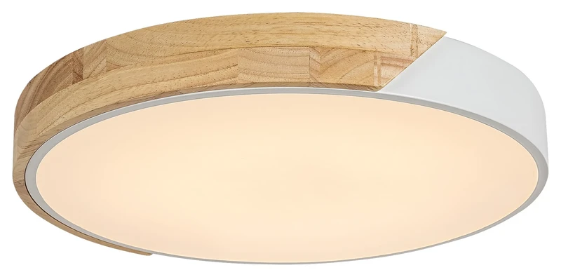 LED Ceiling Lights Maple – LED ceiling light in white matt with wood, Ø415mm, 24W, 3000K