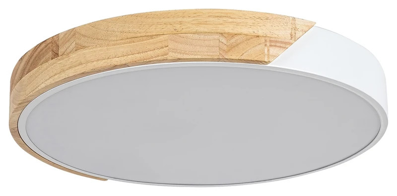 Maple – LED ceiling light in white matt with wood, Ø415mm, 24W, 3000K