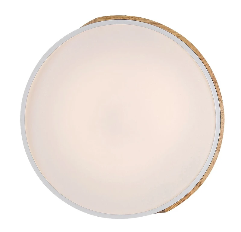 Maple – LED ceiling light in white matt with wood, Ø415mm, 24W, 3000K