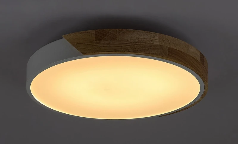 Maple – LED ceiling light in white matt with wood, Ø415mm, 24W, 3000K